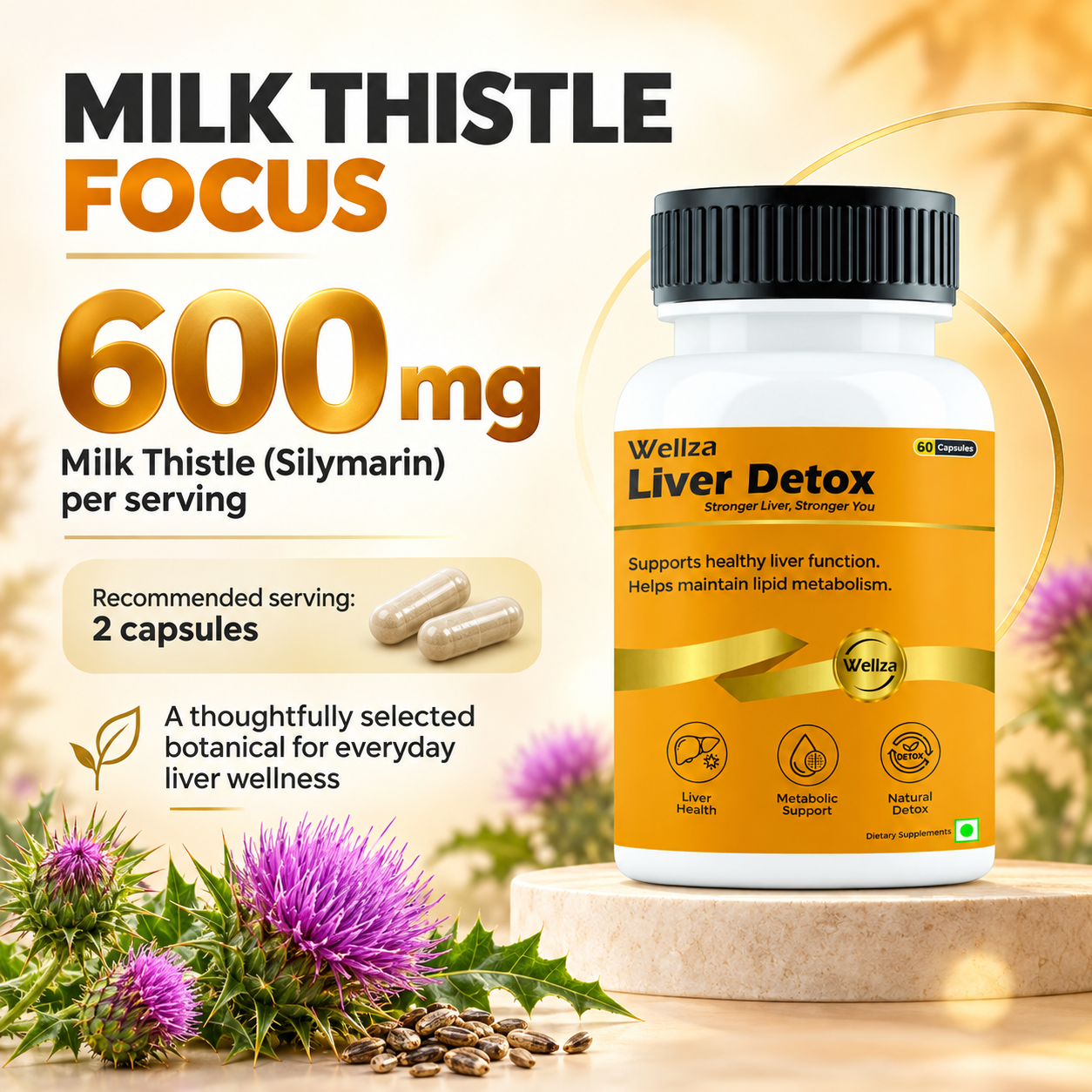 Wellza Liver Detox Capsules with Milk Thistle 600 mg