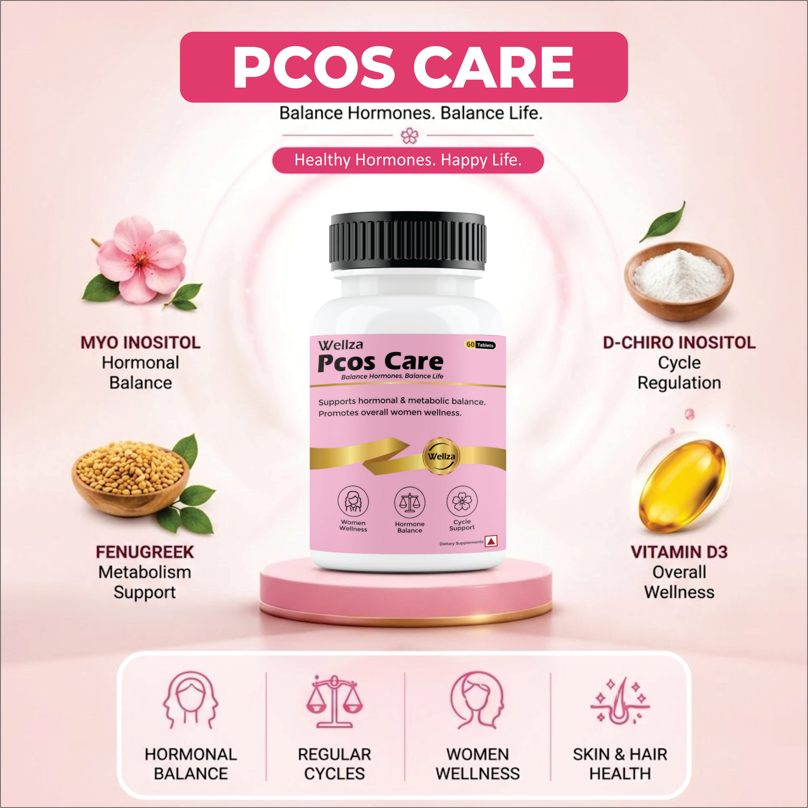 Wellza PCOS Care Tablets for Women with Myo-Inositol