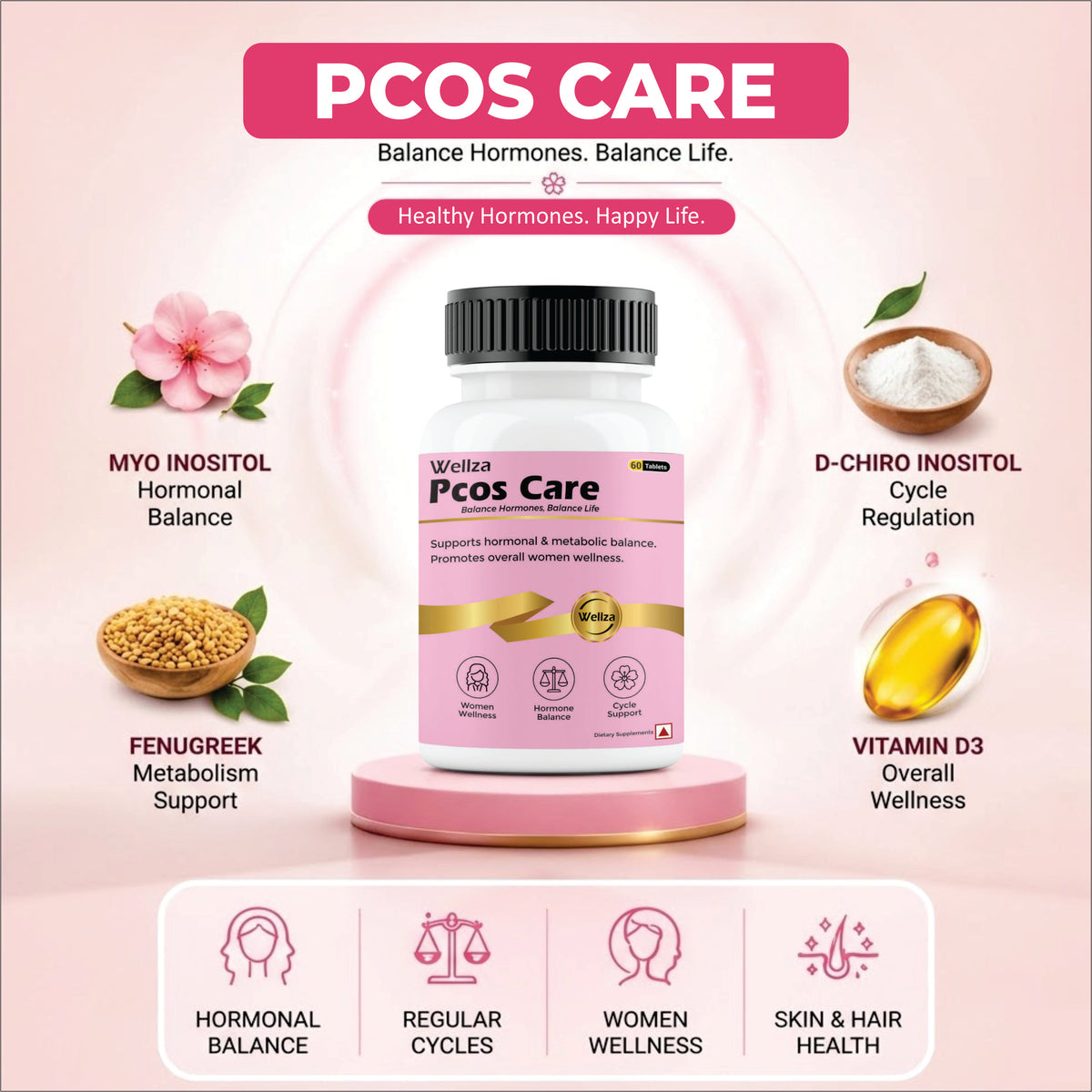 Wellza PCOS Care Tablets for Women with Myo-Inositol
