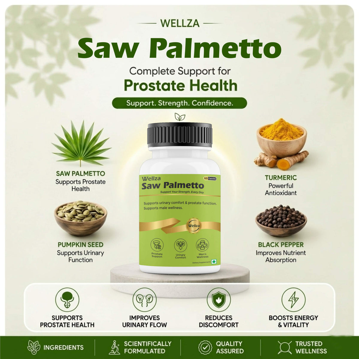 Wellza Saw Palmetto 500 mg for Men with Gokhru