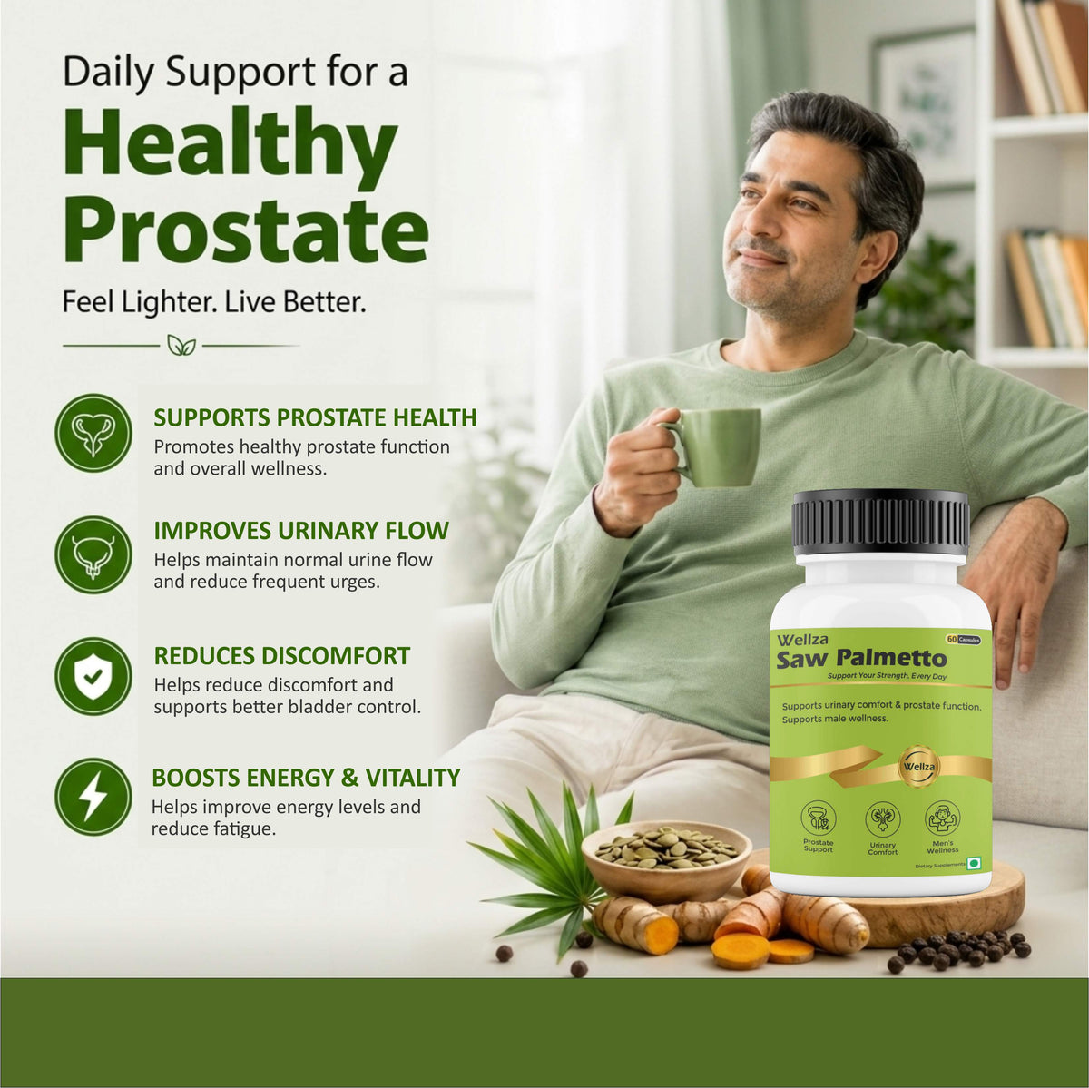 Wellza Saw Palmetto 500 mg for Men with Gokhru