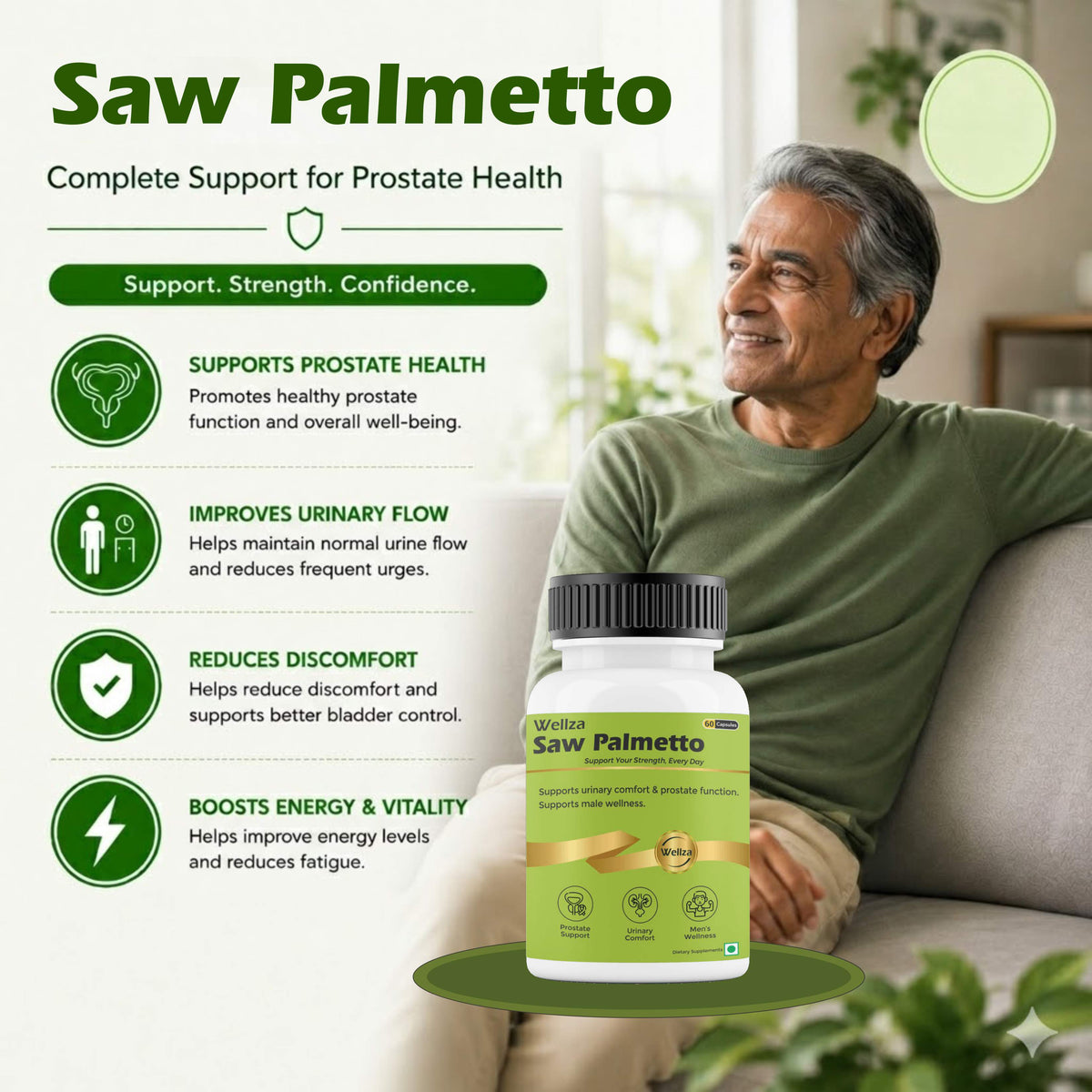 Wellza Saw Palmetto 500 mg for Men with Gokhru