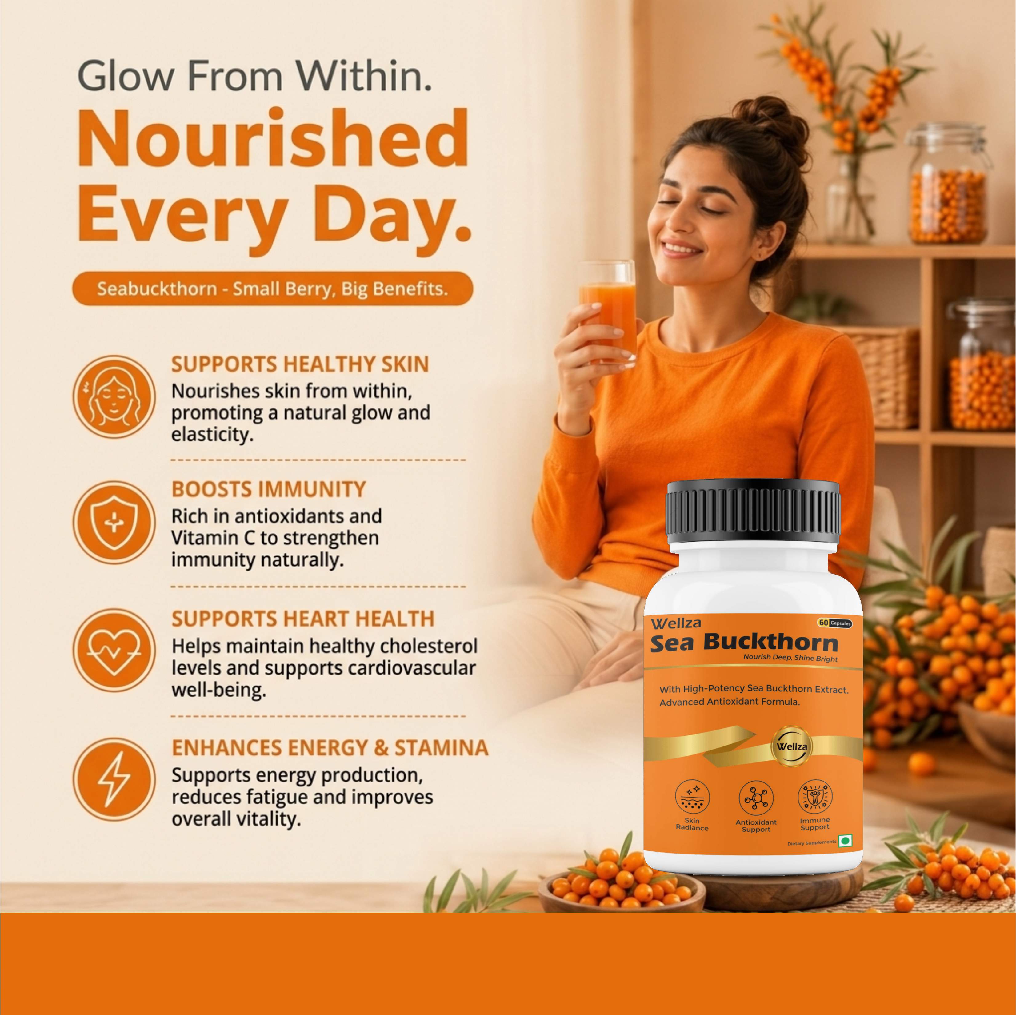 Wellza Sea Buckthorn Extract 900 mg with Moringa Extract