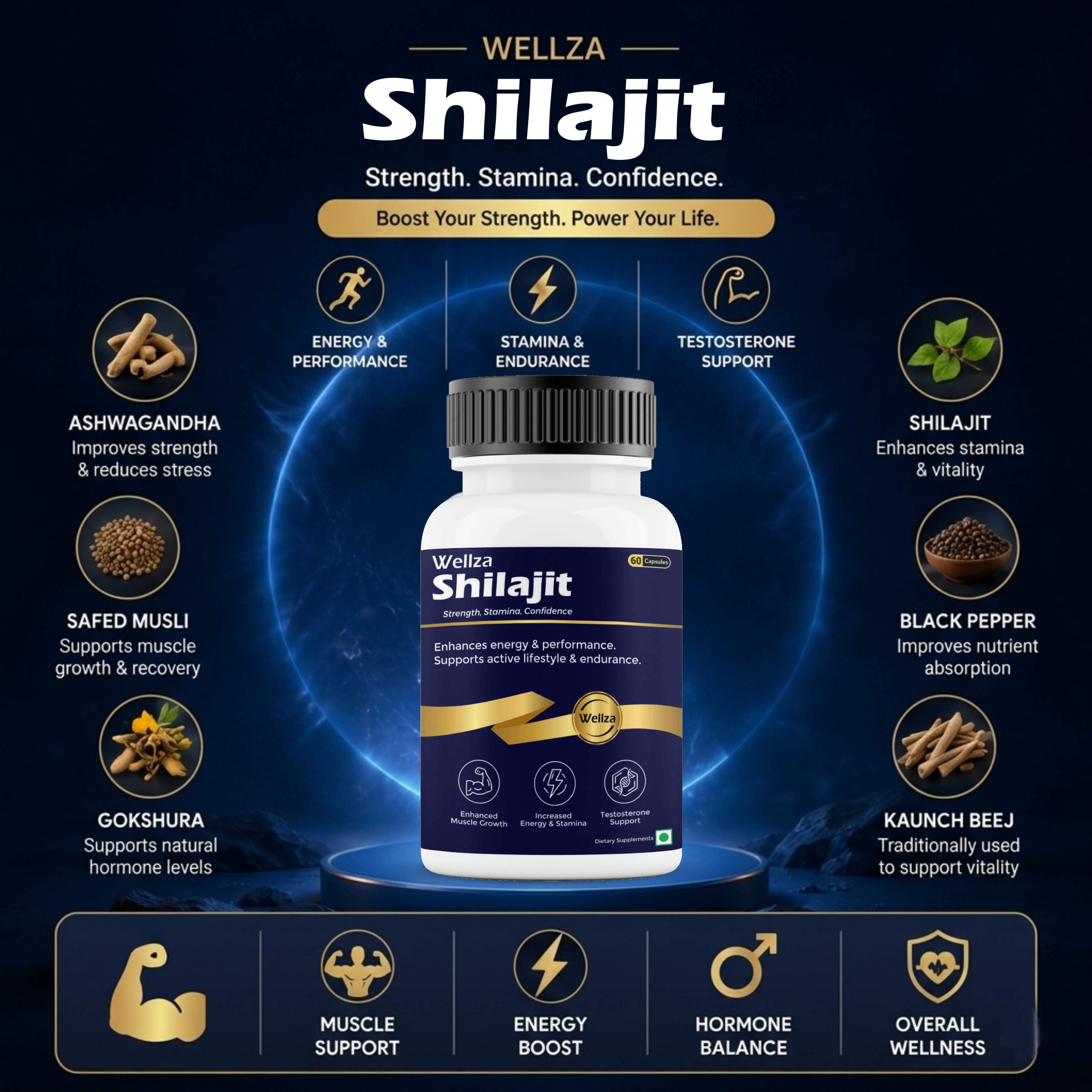 Wellza Shilajit Capsules Adult Nutraceutical Supplement