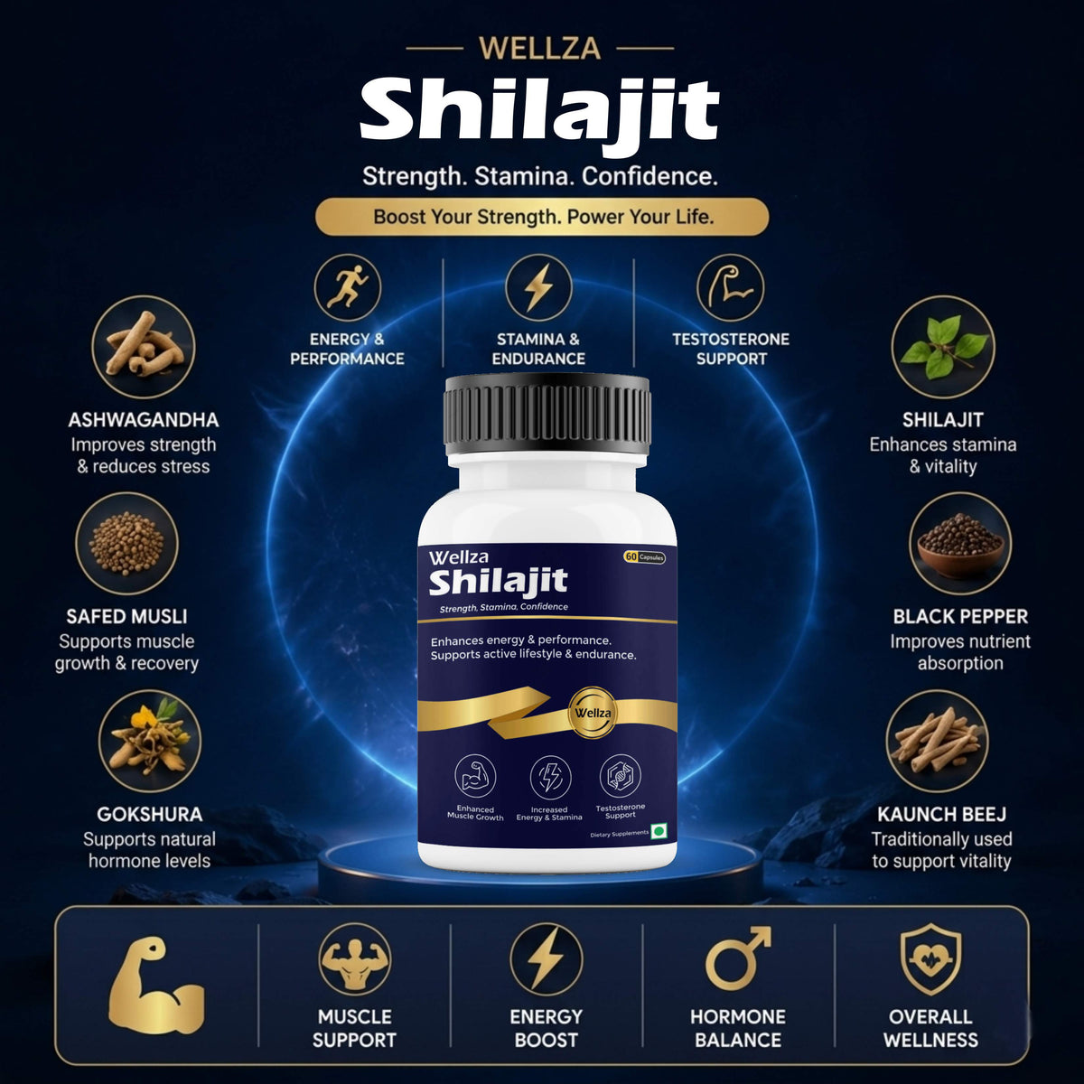 Wellza Shilajit Capsules Adult Nutraceutical Supplement